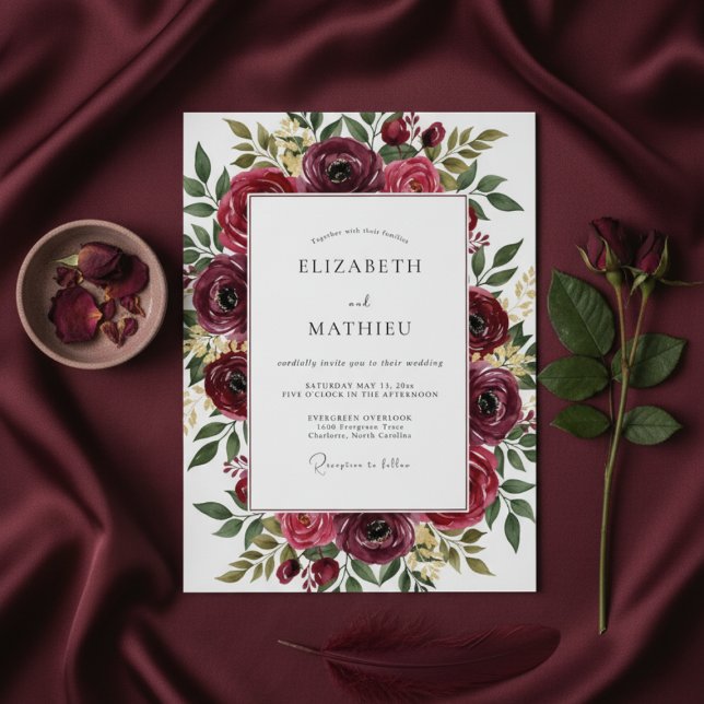 Burgundy Bloom Wedding Invitation (Creator Uploaded)