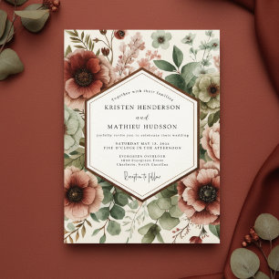Burgundy Bloom Woodland Wedding Invitation