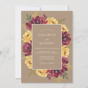 Burgundy Blooming Floral Autumn Wedding Invitation