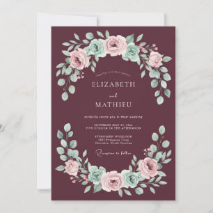Burgundy Blossom Arch Wedding Invitation