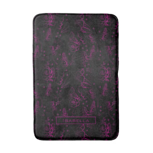 Burgundy blossom floral pattern personalized name bath mat