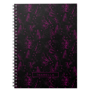 Burgundy blossom floral pattern personalized name notebook