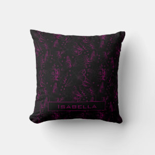 Burgundy blossom floral pattern personalized name  throw pillow