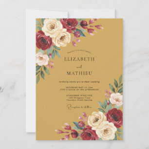 Burgundy Blossom Romantic Flourish Wedding Invitation