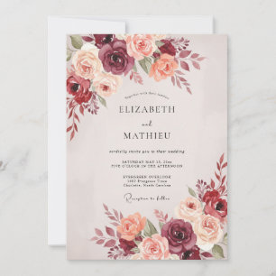 Burgundy Blossom Whimsical Wedding Invitation