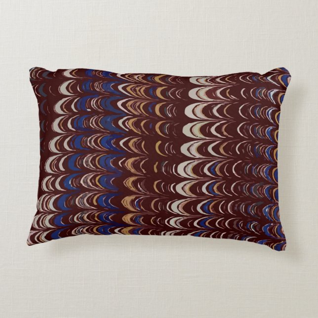 Burgundy, Blue and White Wavy pattern    Accent Pillow (Back)