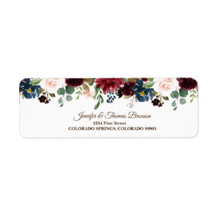 Burgundy & Blue English Flowers Adresse de retour