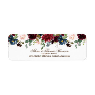Burgundy & Blue English Flowers Adresse de retour