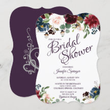 Burgundy & Blue English Flowers Bridal Shower