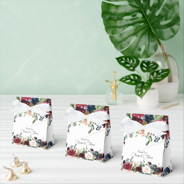 Burgundy & Blue English Flowers Wedding  Favor Box (Multiple)