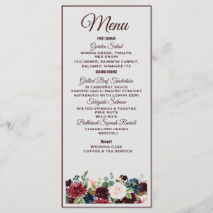 Burgundy & Blue English Flowers Wedding Menu
