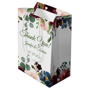 Burgundy & Blue English Garden Flowers Medium Gif Medium Gift Bag