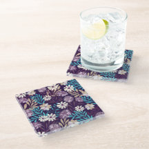Burgundy & Blue Floral Coaster