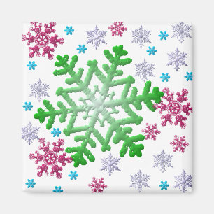 Burgundy Blue Green & Silver Snowflakes Magnet