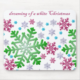 Burgundy Blue Green & Silver Snowflakes Mouse Pad