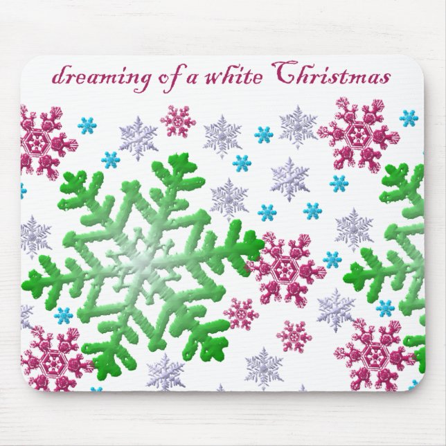 Burgundy Blue Green & Silver Snowflakes Mouse Pad (Front)