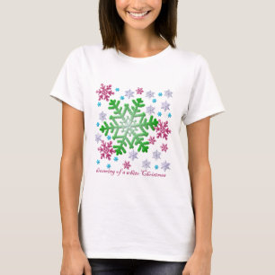 Burgundy Blue Green & Silver Snowflakes T-Shirt