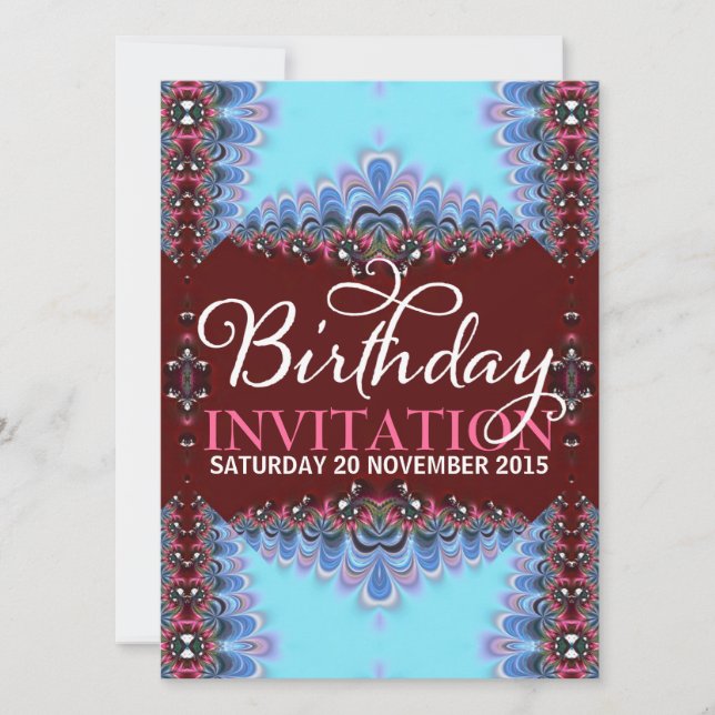 Burgundy Blue Lace Adult Birthday Invitations (Front)