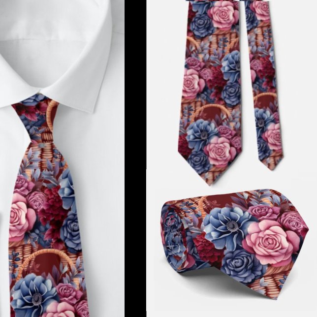 Burgundy Blue Periwinkle Blush Pink Floral Tie (Creator Uploaded)