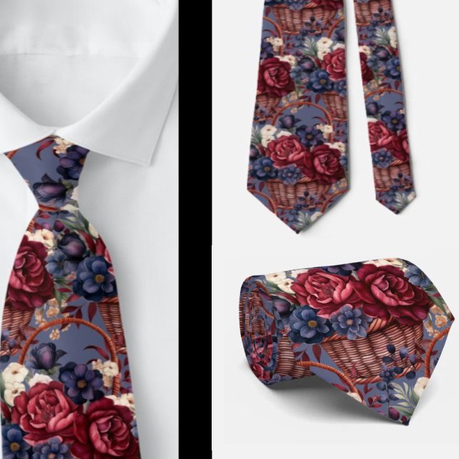Burgundy Blue Periwinkle Blush Pink Floral Tie (Creator Uploaded)
