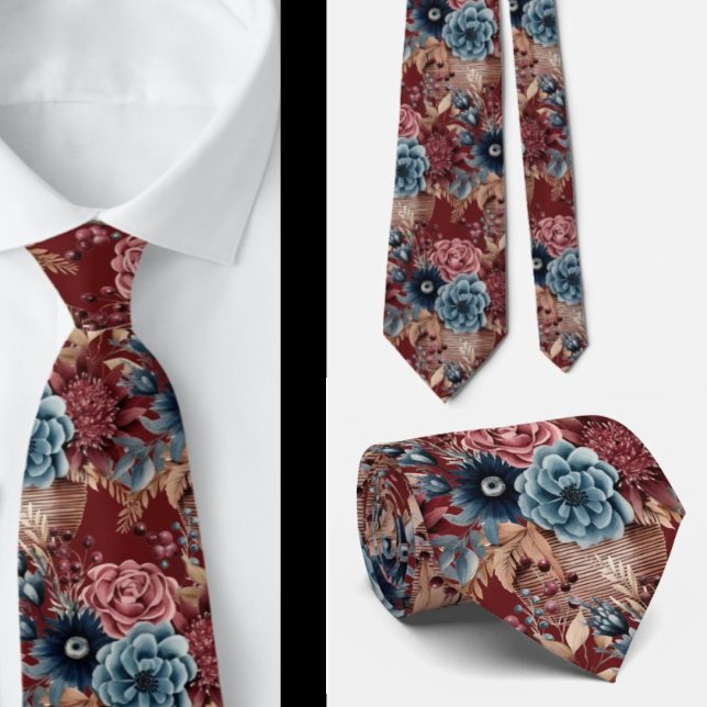 Burgundy Blue Periwinkle Blush Pink Floral Tie (Creator Uploaded)