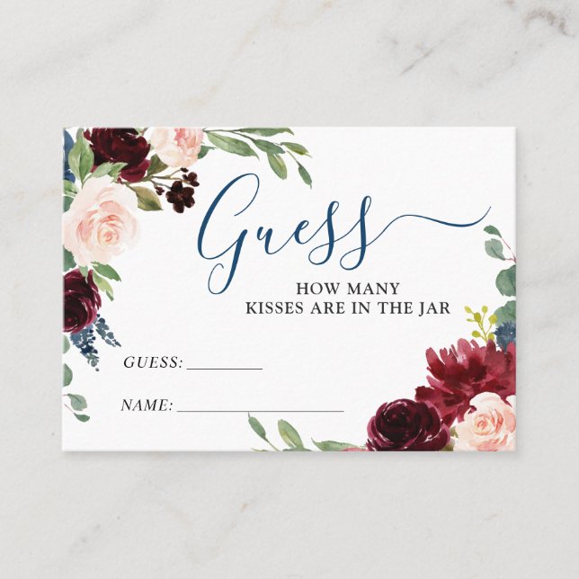Burgundy Blue Pink Floral Guess How Many Game Card (Front)