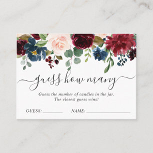 Burgundy Blue Pink Floral Guess How Many Game Card