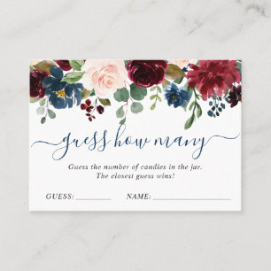 Burgundy Blue Pink Floral Guess How Many Game Card