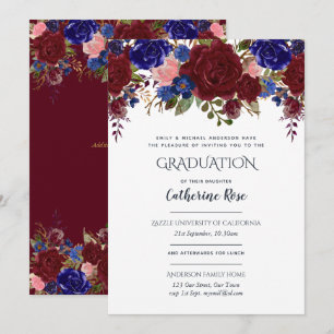 Burgundy Blue Pink Graduation Ceremony + Reception Invitation