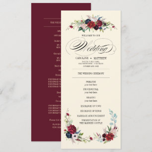 Burgundy   Blue   Red Floral Creme Wedding Program