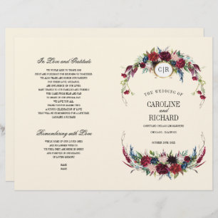 Burgundy   Blue   Red Floral Creme Wedding Program