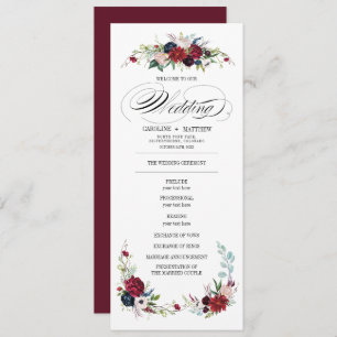 Burgundy Blue Red Floral Wedding Program
