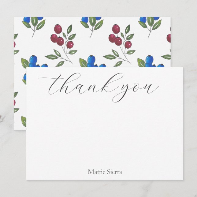 Burgundy & Blueberries Pattern Thank You Card (Front/Back)