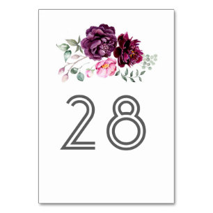 Burgundy Blush and Plum Floral Table Number