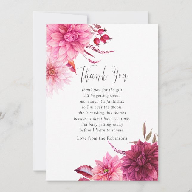 Burgundy & Blush Autumn Fall Baby Shower Thank You (Front)