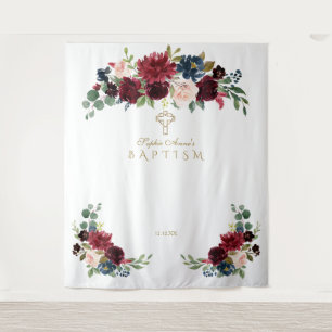 Burgundy Blush Baptism Photo Booth Backdrop Tapestry