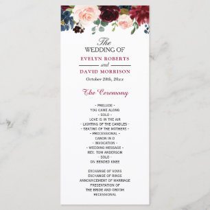 Burgundy Blush Blue Bloom Floral Wedding Program