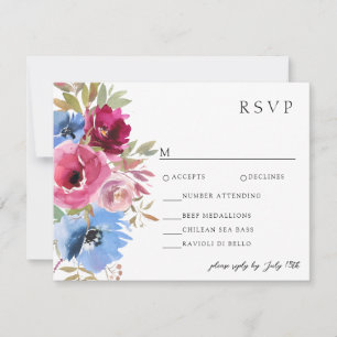 Burgundy Blush Dusty Blue Elegant Floral RSVP Card