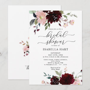 Burgundy Blush Elegant Floral Wine Bridal Shower Invitation