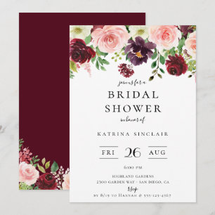 Burgundy Blush Fall Floral Bridal Shower Invitation