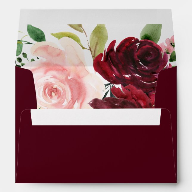 Burgundy Blush Floral 5x7 Return Address Envelope (Back (Bottom))