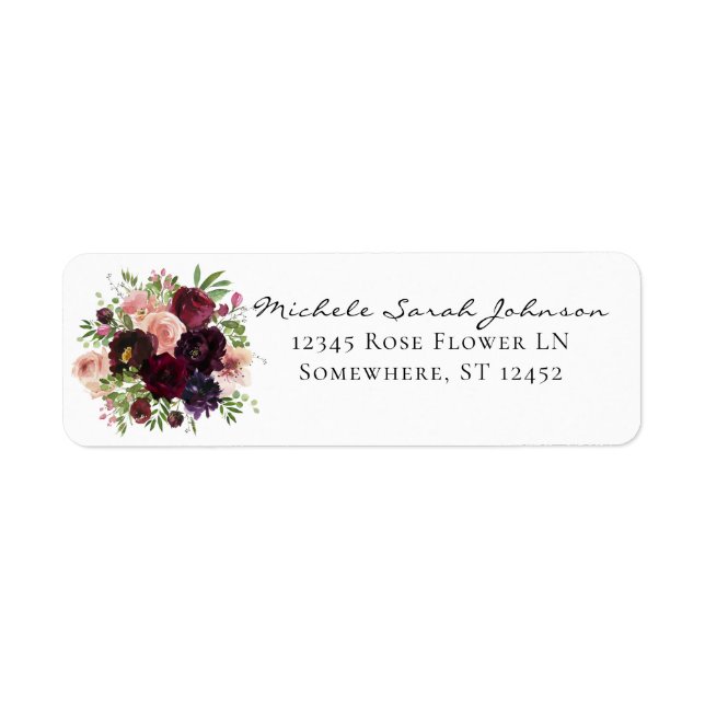 Burgundy & Blush Floral Adresse de retour (Devant)