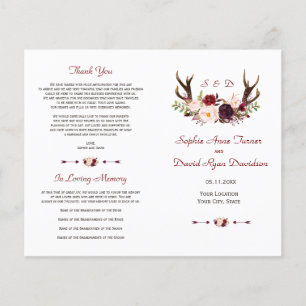 Burgundy Blush Floral Antlers Wedding Program