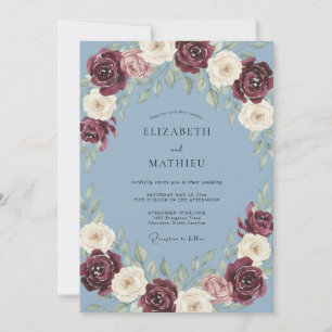 Burgundy Blush Floral Arc Wedding Invitation