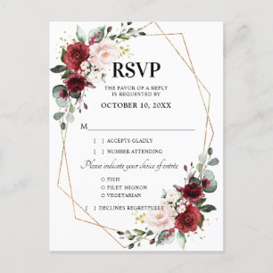 Burgundy Blush Floral Botanical Geometric RSVP Postcard