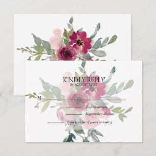 Burgundy & Blush floral bouquet Wedding RSVP Card