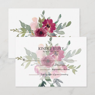Burgundy & Blush floral bouquet Wedding  RSVP Card
