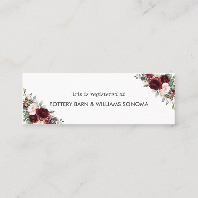 Burgundy Blush Floral Bridal Registry Card Mini (Front)