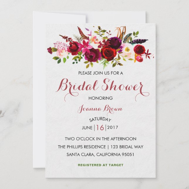 Burgundy Blush Floral Bridal Shower invitation (Front)