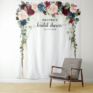 Burgundy Blush Floral Bridal shower Photo Backdrop Tapestry